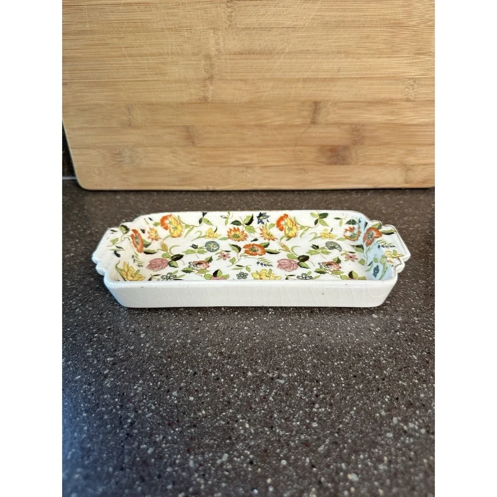 Vintage Japan Chintzware Rectangular Tray Floral Porcelain Trinket Vanity Dish